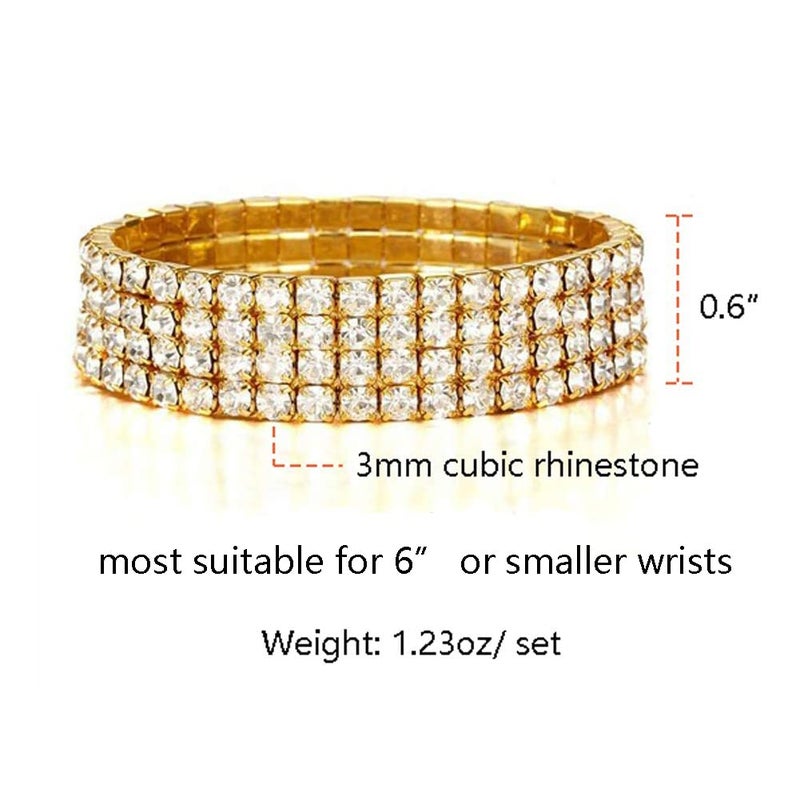 Zealmer Women's 1-4 Row Sparkle Rhinestone Stackable Stretch Bracelet Gold Tone - Image 5